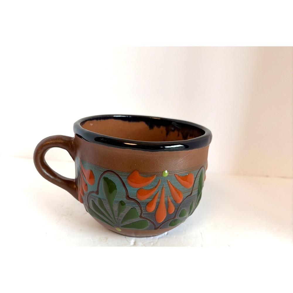 LARGE Jarrito De Barro  Mexican Clay Coffee Mug Tazas De Barro Pottery Folk Art